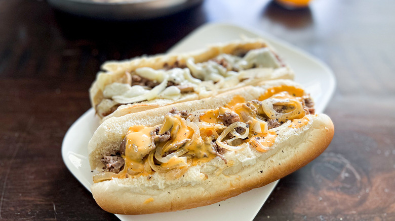 philly cheesesteak on plate 