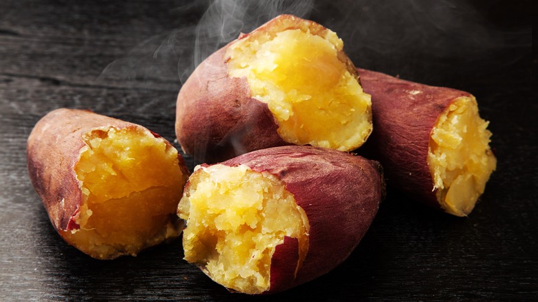 Steaming hot sweet potatoes