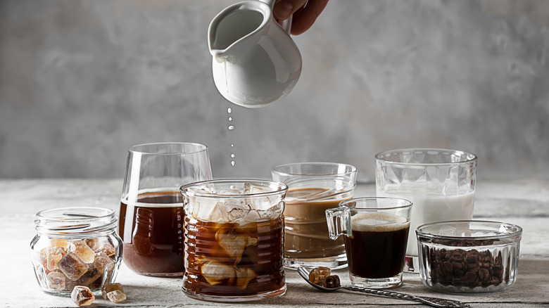 Iced coffee beverages in glasses