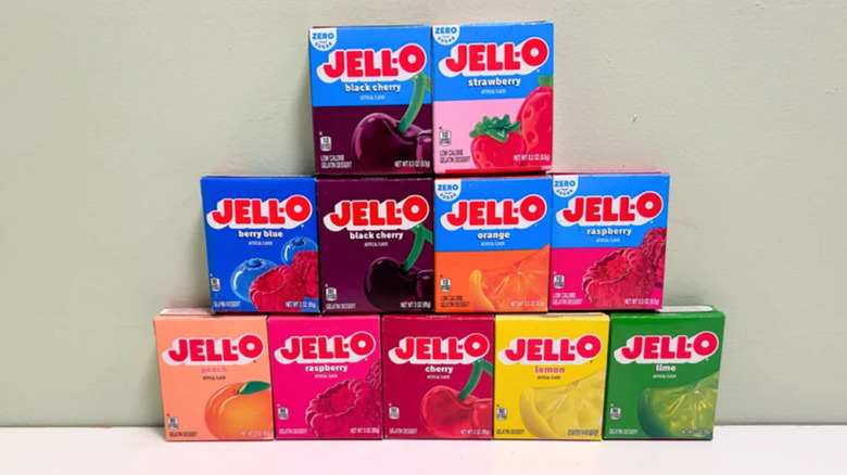 A stack of assorted Jell-o flavors