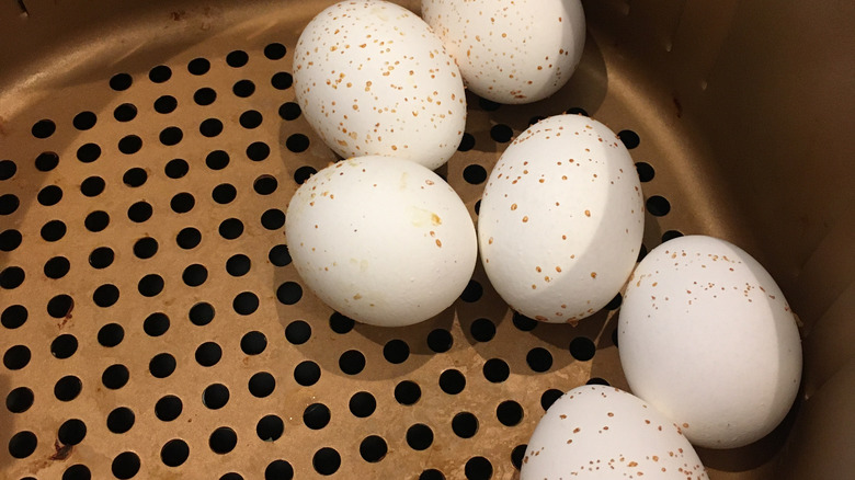 Boiled eggs in air fryer basket