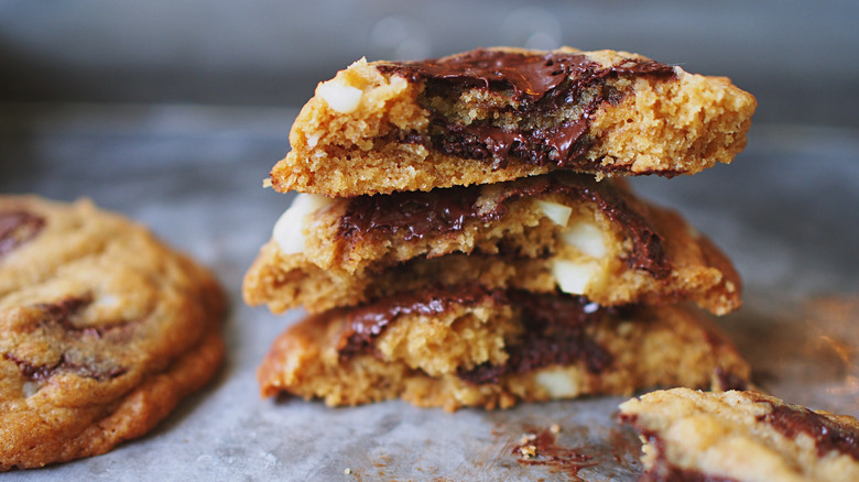 stacked cookies with melted centers