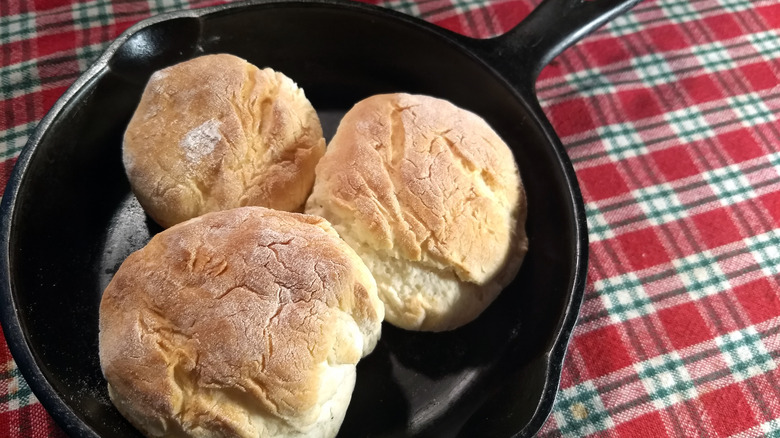 Biscuits in a cast iron pan