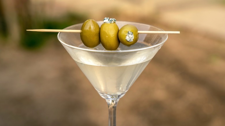 dirty martini with blue cheese olives