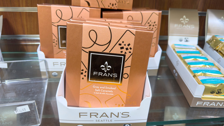 A box of Fran's Gray and Smoked Salt Caramels