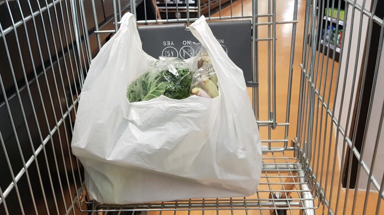 Supermarket grocery bag in a cart