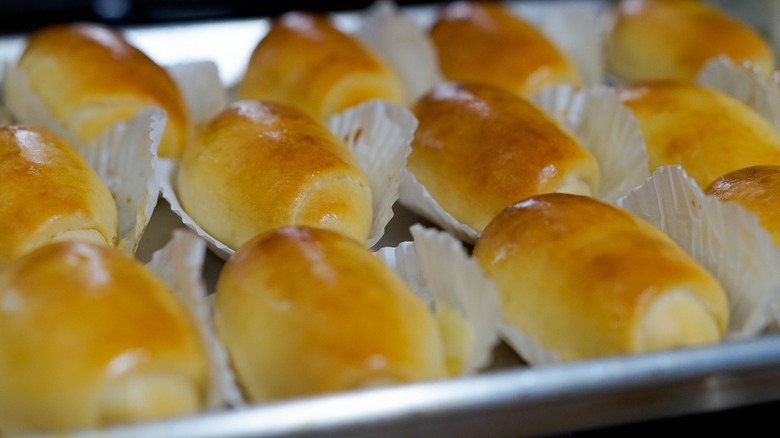 homemade hot dog rolls in oven