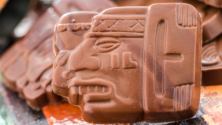 Mayan symbol ingrained in chocolate 