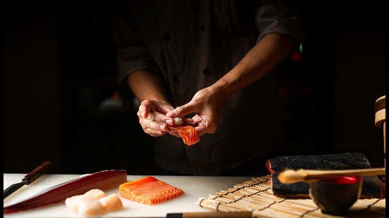 Preparing traditional sushi