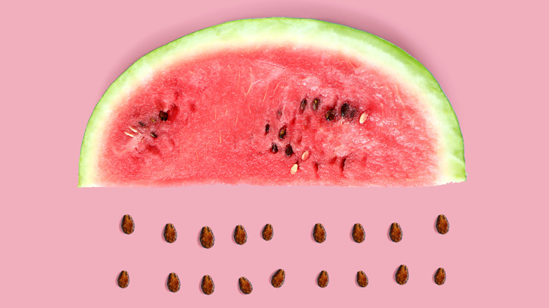 Watermelon slice with seeds
