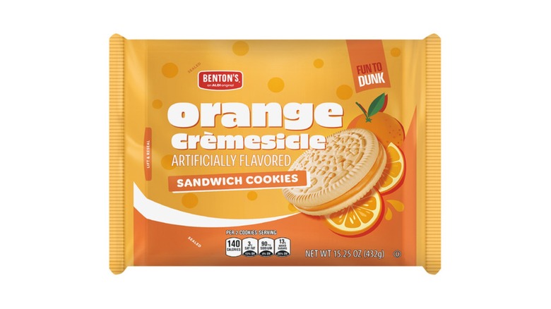 An orange package of Benton's Orange Cremesicle Sandwich Cookies