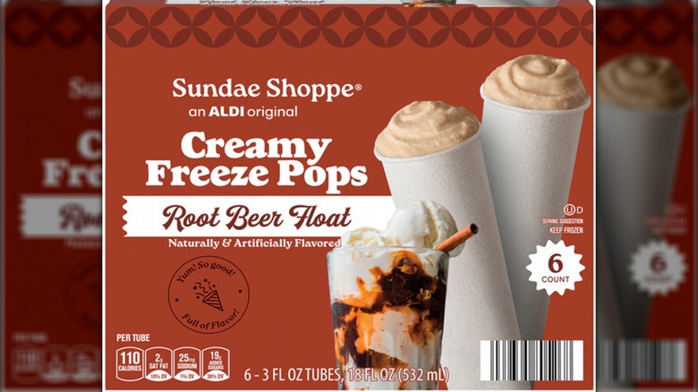 Box of Aldi's Sundae Shoppe Creamy Freeze Pops - Root Beer Flavor