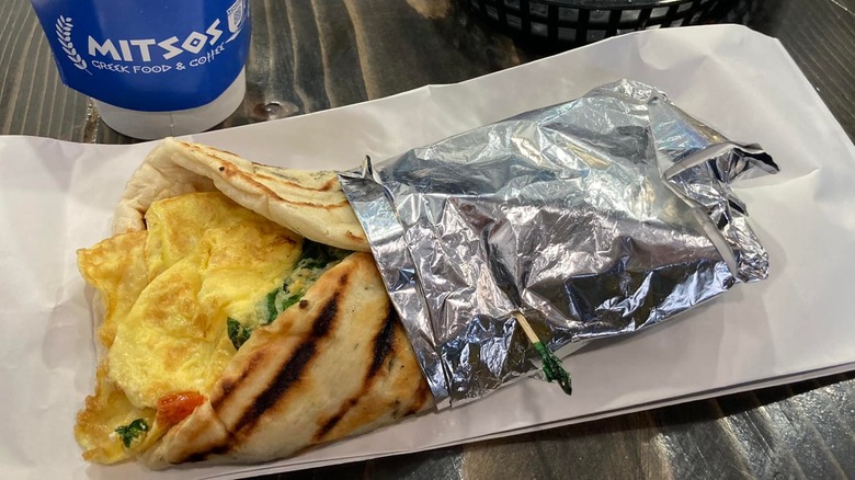 Pita sandwich with eggs wrapped in tin foil