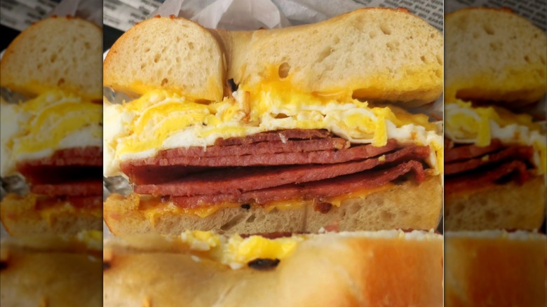 Bagel with Taylor ham, eggs, and cheese