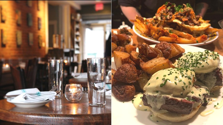 Brassica Kitchen & Cafe's dining room and eggs benedict with potatoes