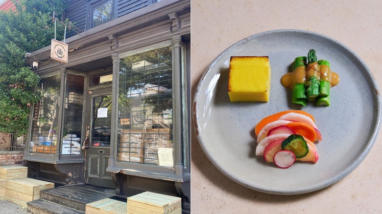 The Okonomi storefront and an elegant, colorful breakfast plate