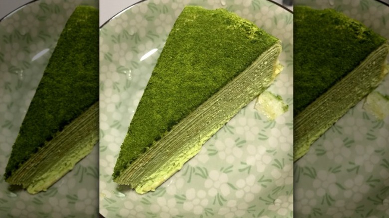 green slice of mille crêpe