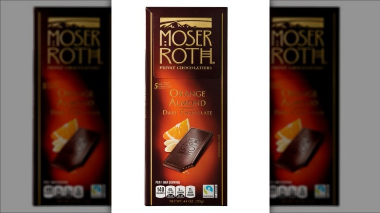 A Moser Roth Orange and Almond Dark Chocolate Bar