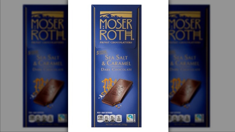 A Moser Roth Sea Salt and Caramel Dark Chocolate Bar