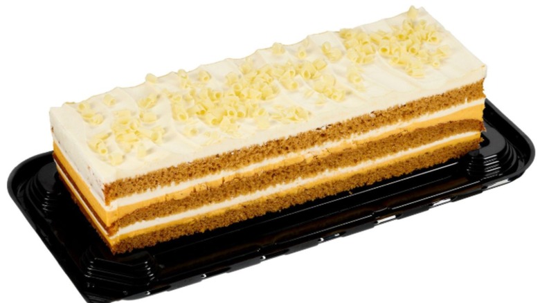 Costco's pumpkin spice bar cake on a black tray