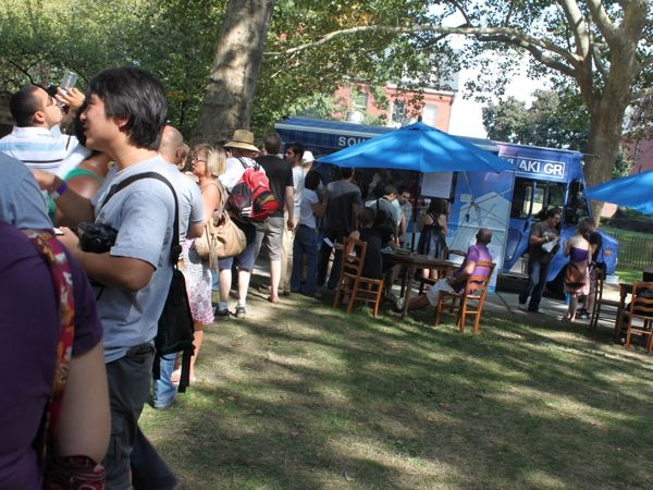 Line for the Souvlaki GR truck at the 2010 NYC Vendy&apos;s