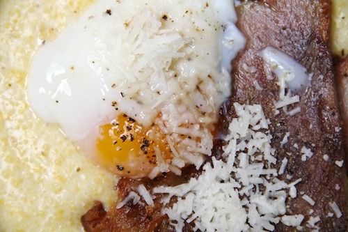 Polenta with Pork Shoulder, Benton's Bacon, Poached Egg, and Parmigiano at Roberta's