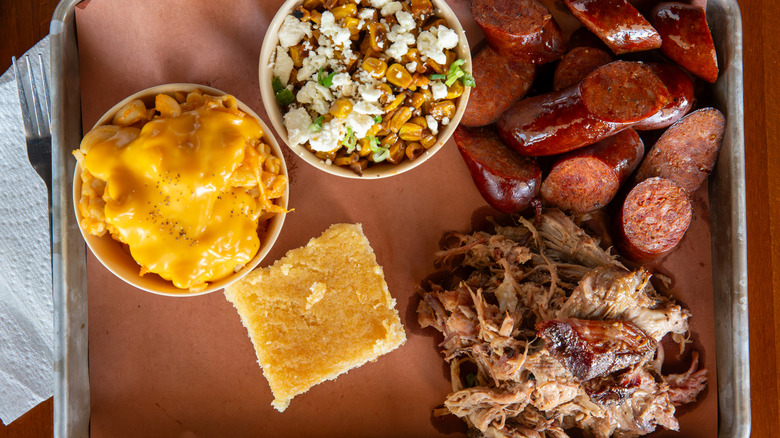 Pulled pork, smoked sausage and barbecue sides