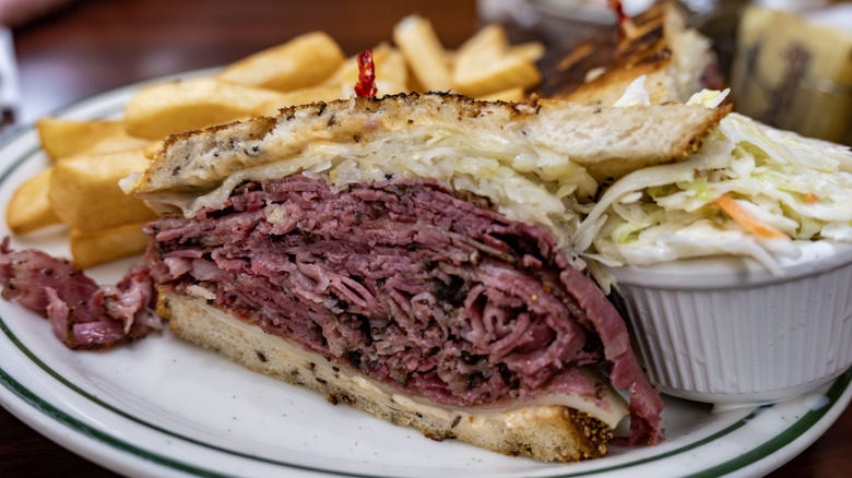 Reuben sandwich and coleslaw