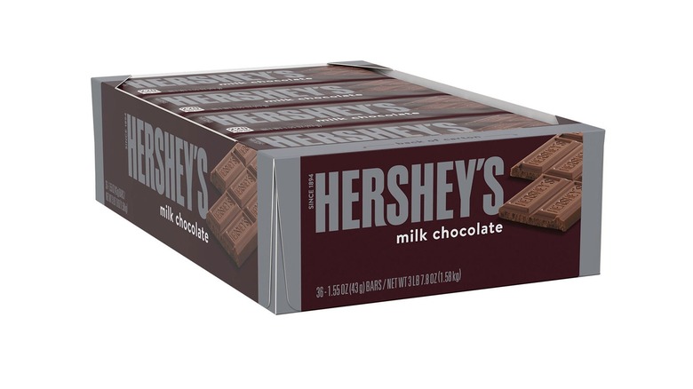 Hershey's Milk Chocolate Bars 36 count box at Sam's Club against a white background.