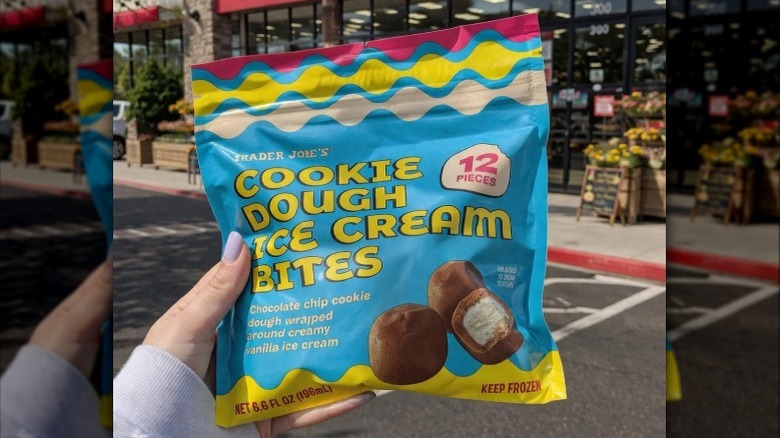 Bag of Trader Joes Cookie Dough Ice Cream Bites