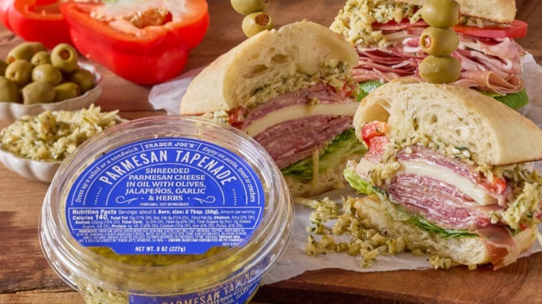Tub of Trader Joes Parmesan tapenade