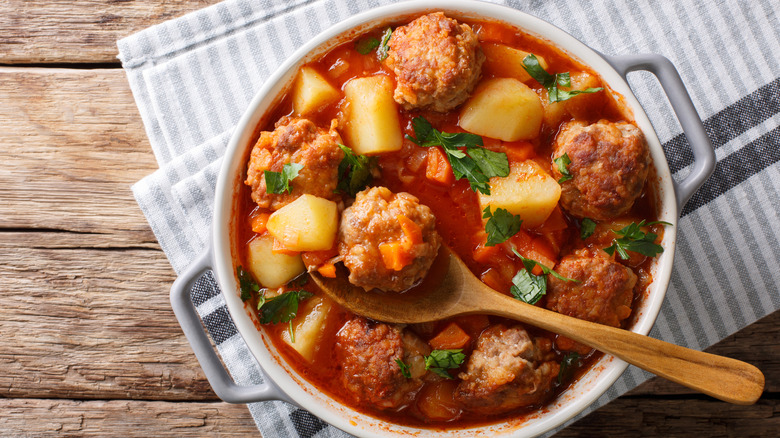 Albondigas in a tomato and potato stew