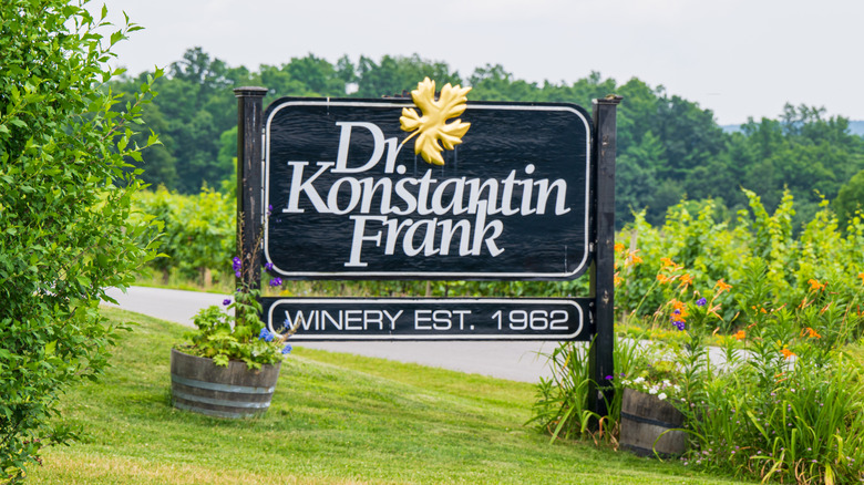 A sign marking the entrance of Dr. Konstantin Frank winery