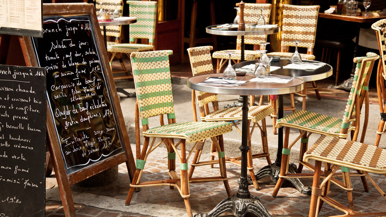 French bistro exterior with chalkboard menu