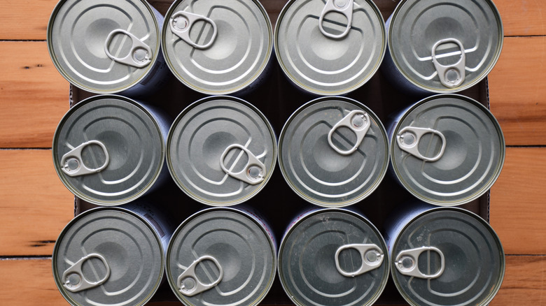Cans in a cardboard tray