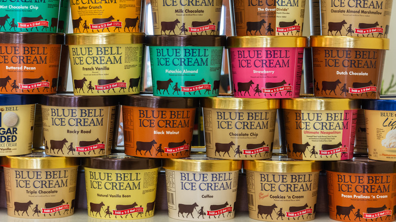 Blue Bell ice cream stacked