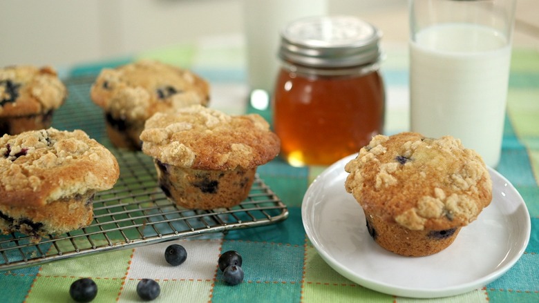 Blueberry Muffins with Salted Honey Crumble