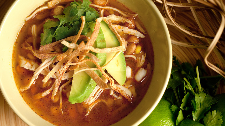 Bowl of chicken tortilla soup