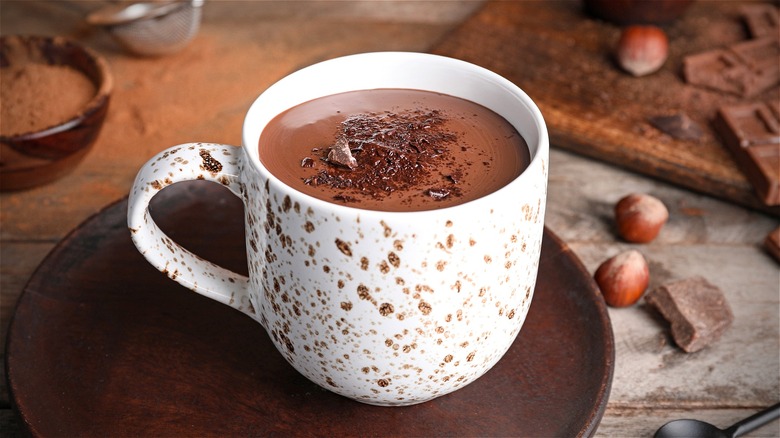 Mug of hot chocolate on tabletop