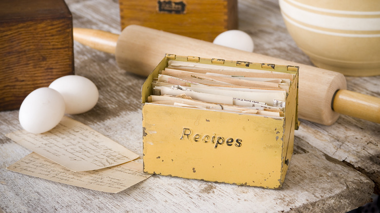 Vintage recipe box on a countertop