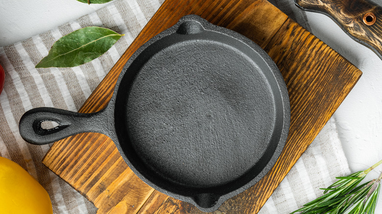 An empty cast iron pan