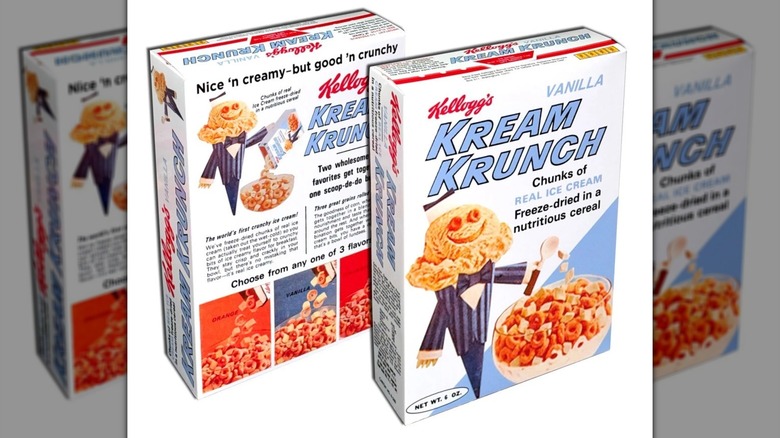 The front and back view of a Kellogg's Kream Krunch cereal box