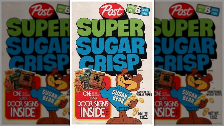 The front cover of a box of Super Sugar Crisp cereal