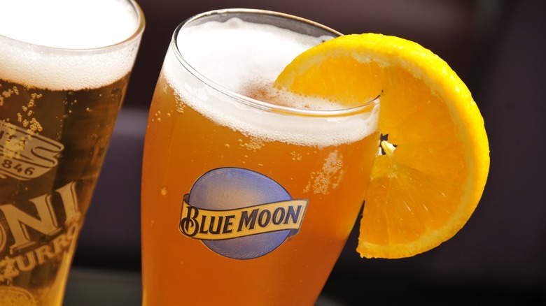 Blue Moon beer with orange slice