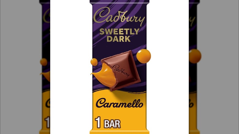 sweetly dark caramello bar on a white background