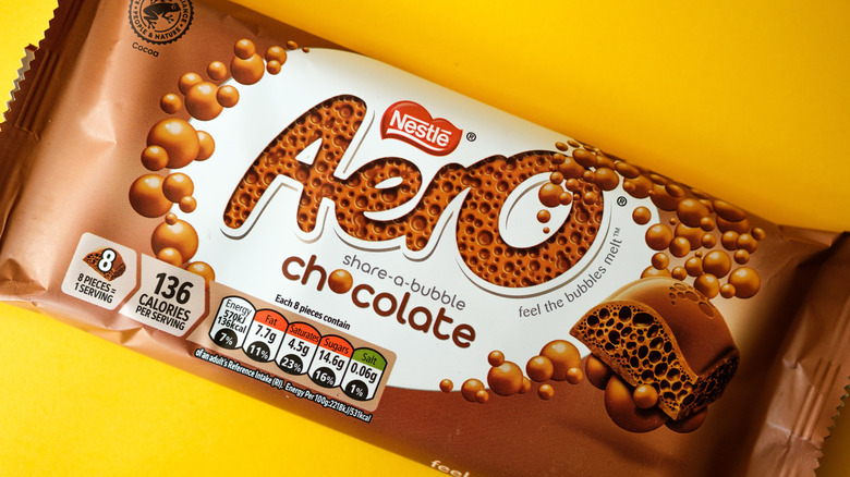 nestle aero chocolate bar on yellow