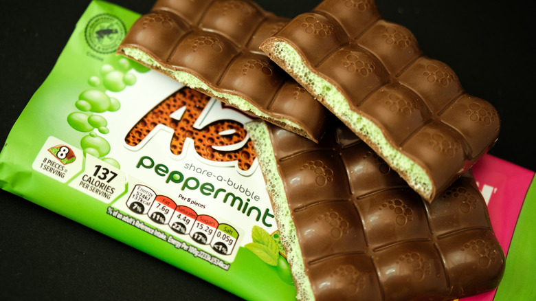 aero peppermint bar wrapper and two split bars