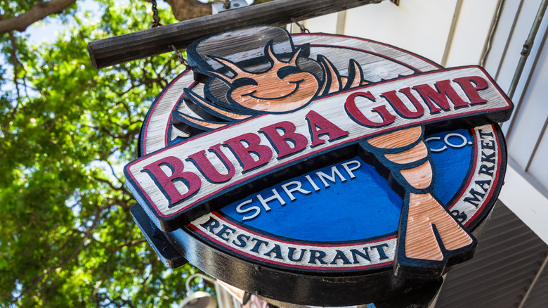 A hanging wooden sign for Bubba Gump Shrimp Co.