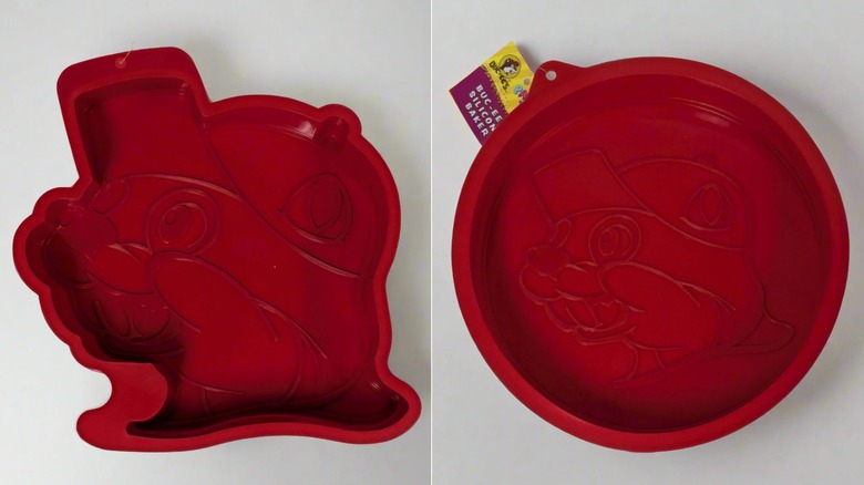 Both designs of Buc-ee's 10-inch silicone bakeware on a white background