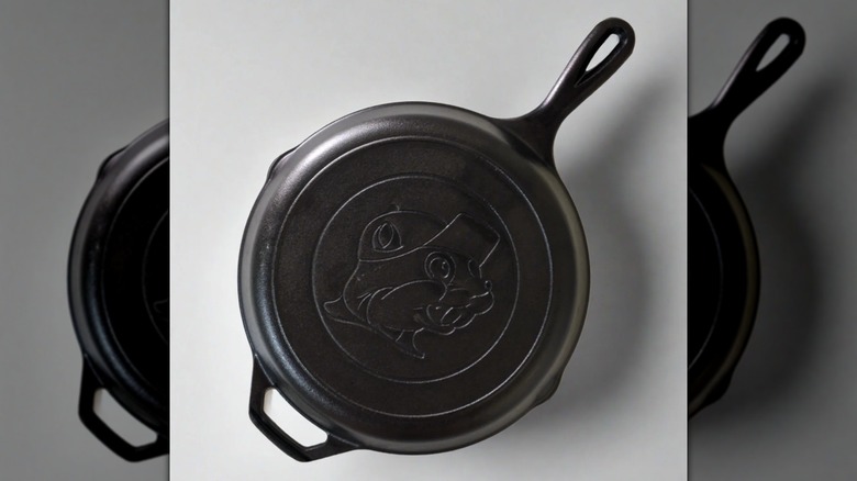 Buc-ee's cast iron pan on a white background
